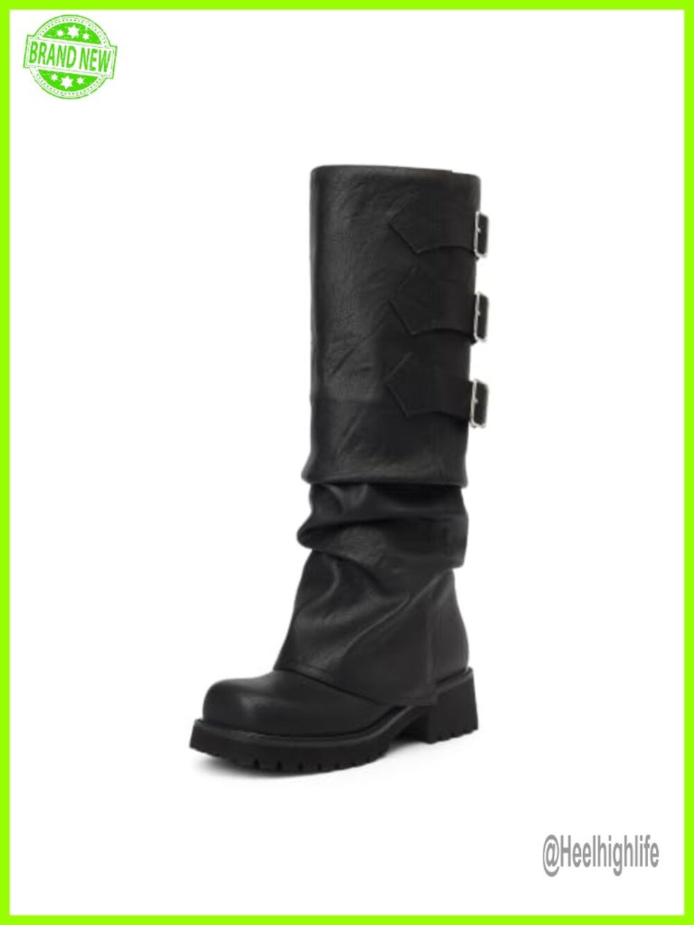 Women's Knee High Moto Riding Boots Faux Leather Fold Over Block Heel Platform